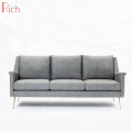 Furniture Factory Direct Gray Fabric Settee Living Room Used Metal Legs 3 Seater Sofa